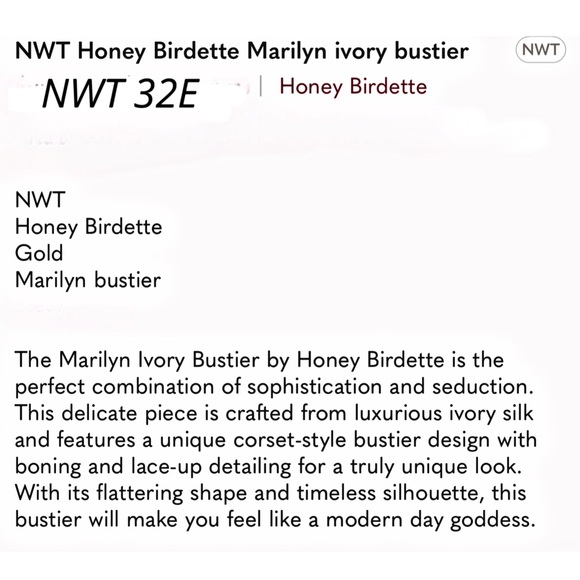 Honey Birdette “Marilyn” Gold/Nude Bustier 32DD NWT - Picture 8 of 15